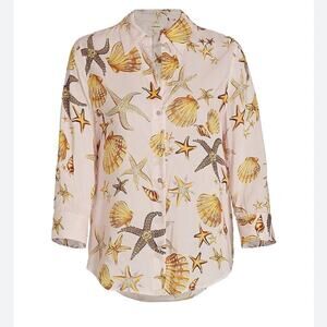 L’AGENCE Camille Seashell Print Button Down Blouse Size L